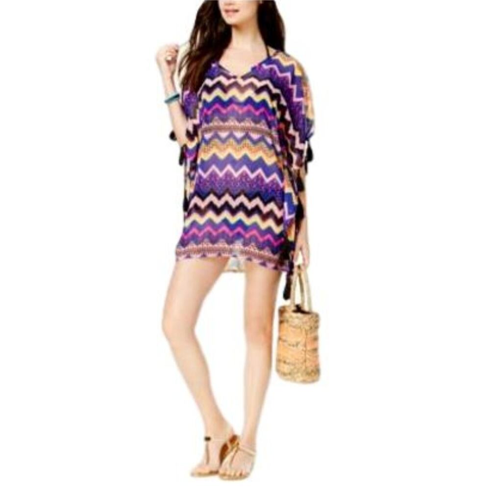 Miken Tassel Zigzag Stripe Cover Up Size M Blue Purple
